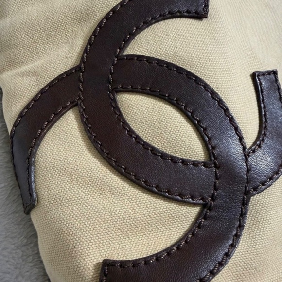 Chanel Fishnet Rope Coco Mark Camellia Tote Handbag Canvas Leather Beige - Picture 3 of 11